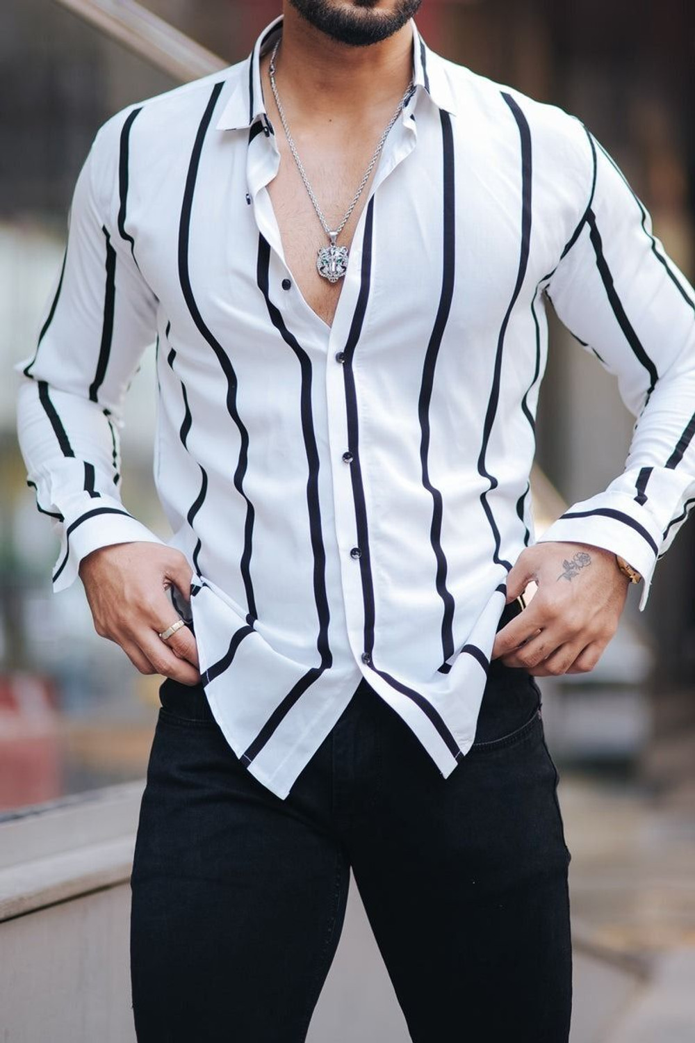 Image of COMBRAIDED Men Striped Casual Multicolor Shirt