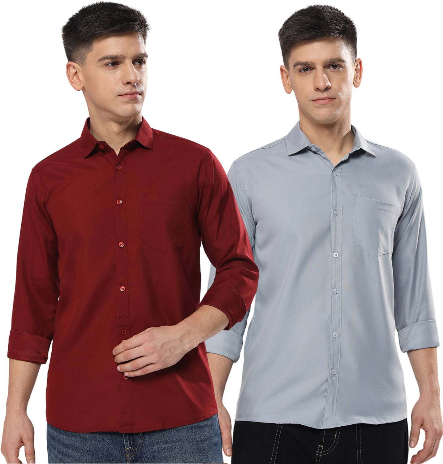youth first Men Regular Fit Solid Spread Collar Casual Shirt (Pac