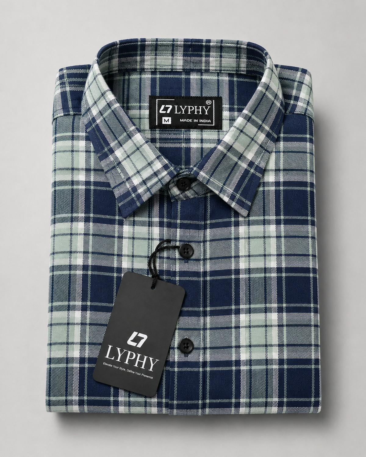 Image of Lyphy Men Checkered Casual Blue, Green Shirt