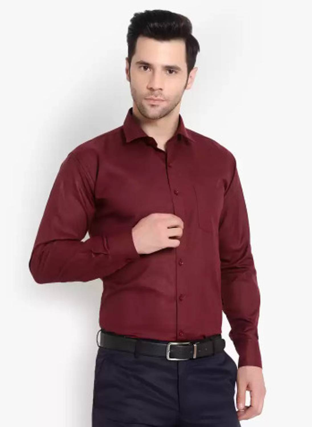 BALESHWAR Men Solid Formal Maroon Shirt