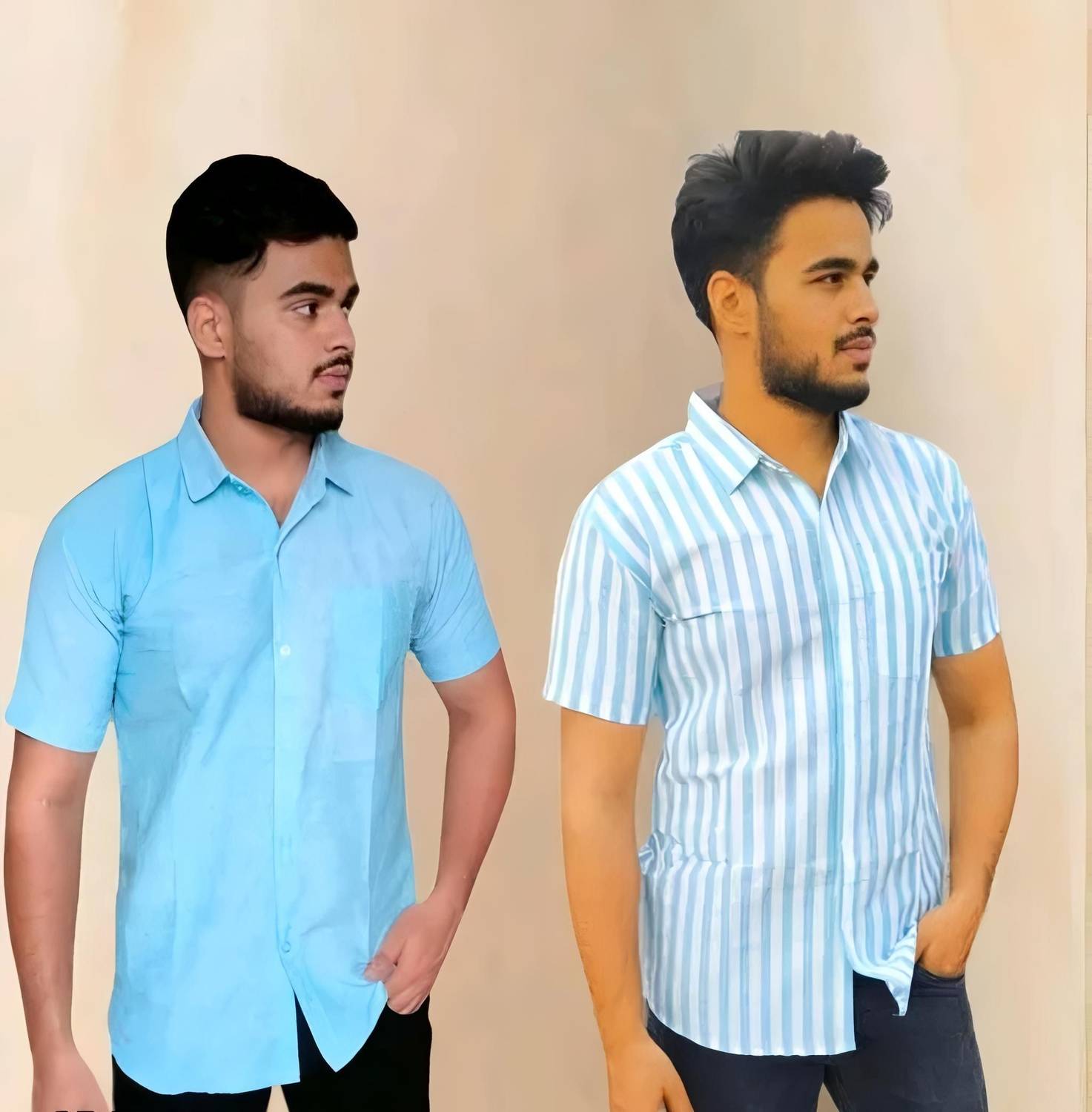 EVERYWEAR Men Striped Formal Blue Shirt - Image 3