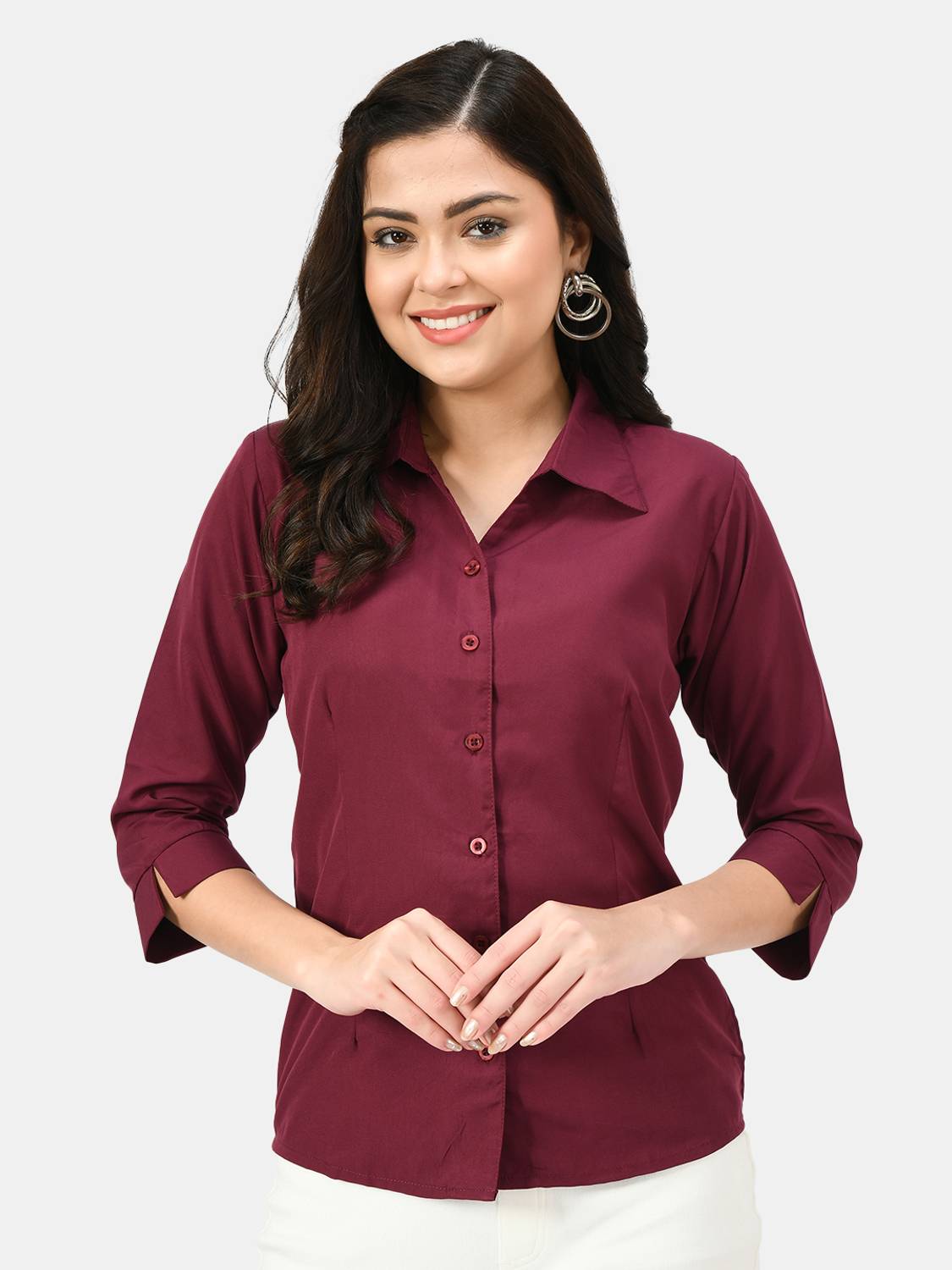 Akshatani Women Solid Casual Purple Shirt