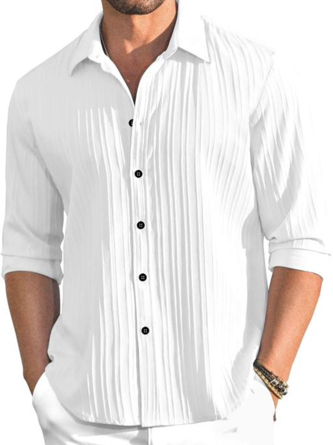 Image of VRLOOKS Men Self Design Casual White Shirt