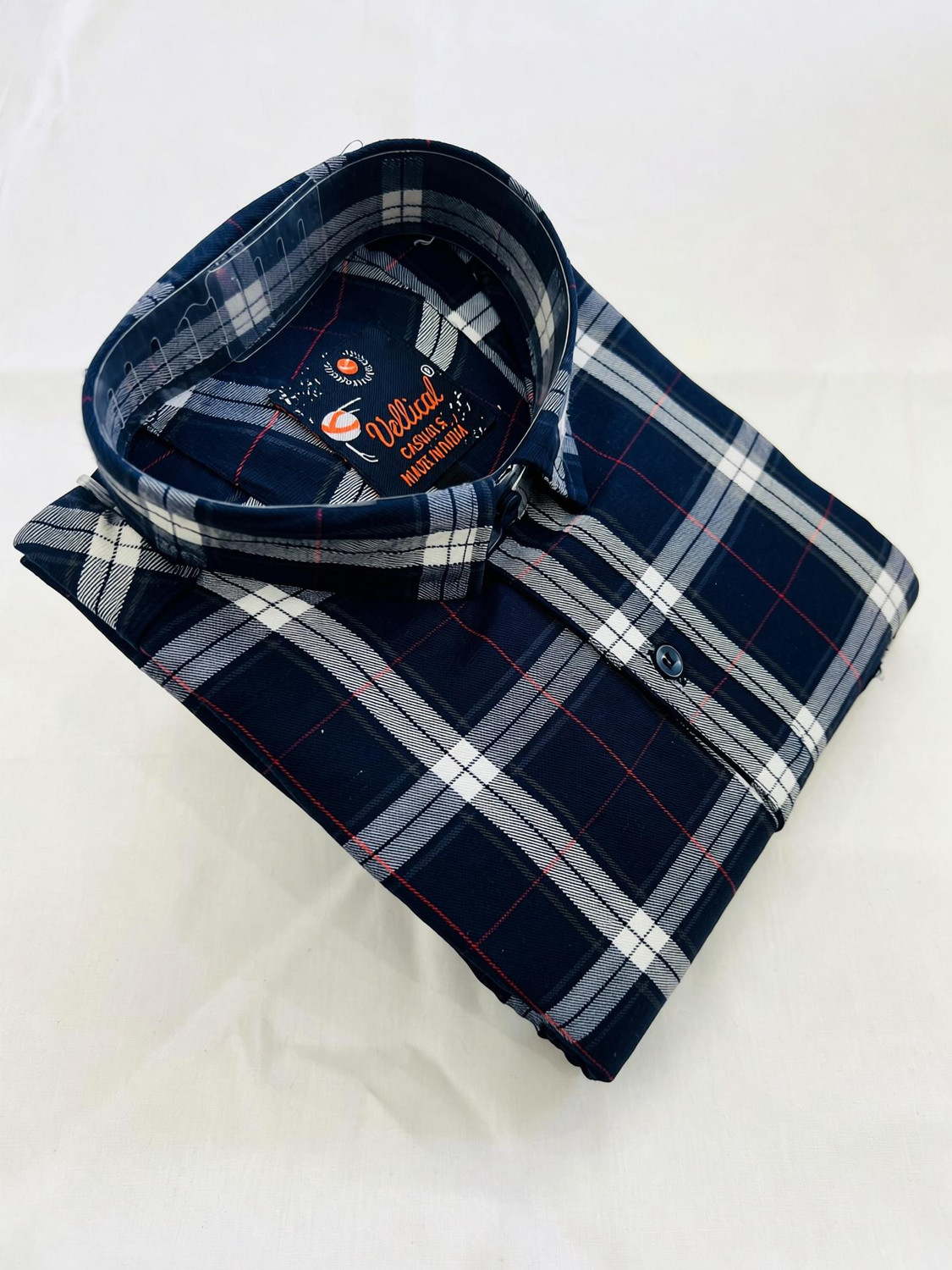 Image of VELLICAL Men Checkered Casual Blue Shirt
