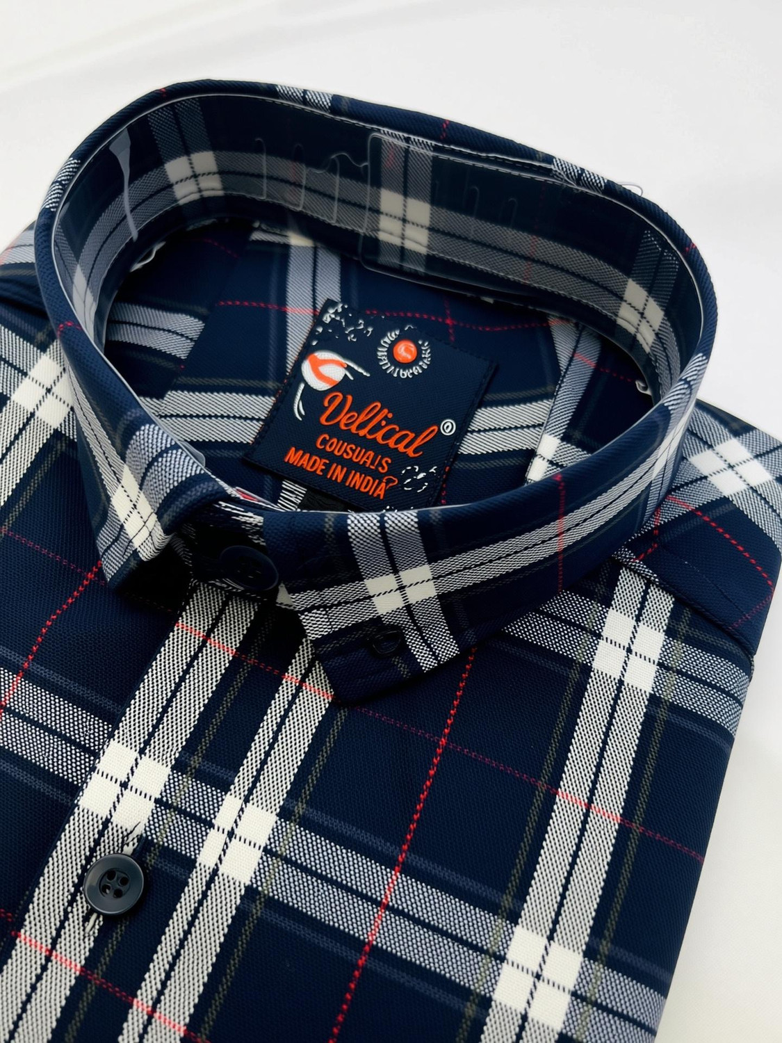 Image of VELLICAL Men Checkered Casual Blue Shirt