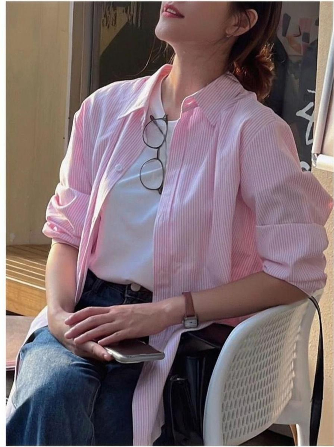 Image of TIGER SNAKE Women Striped Casual Pink Shirt