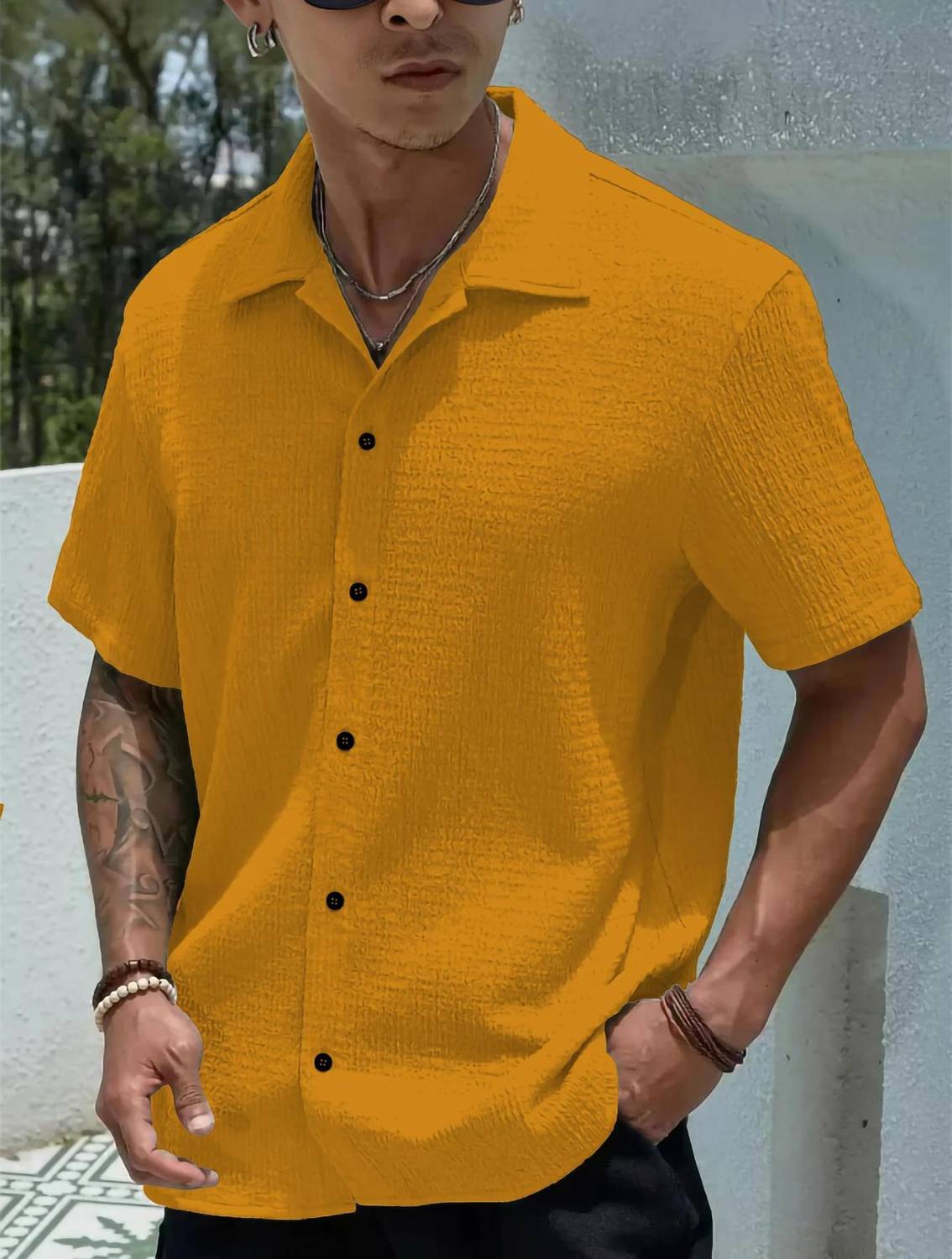 COMBRAIDED Men Solid Casual Yellow Shirt