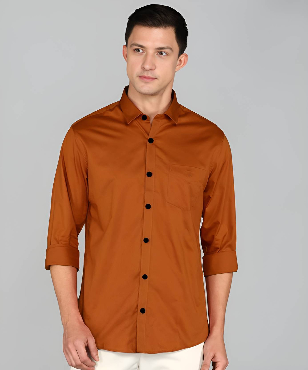 Image of Boninos Men Solid Casual Orange Shirt