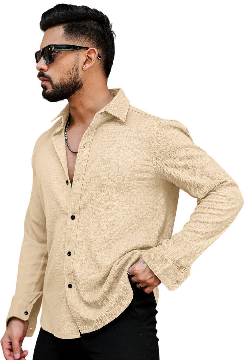 Khushi Men Beige Casual Shirt - Image 3