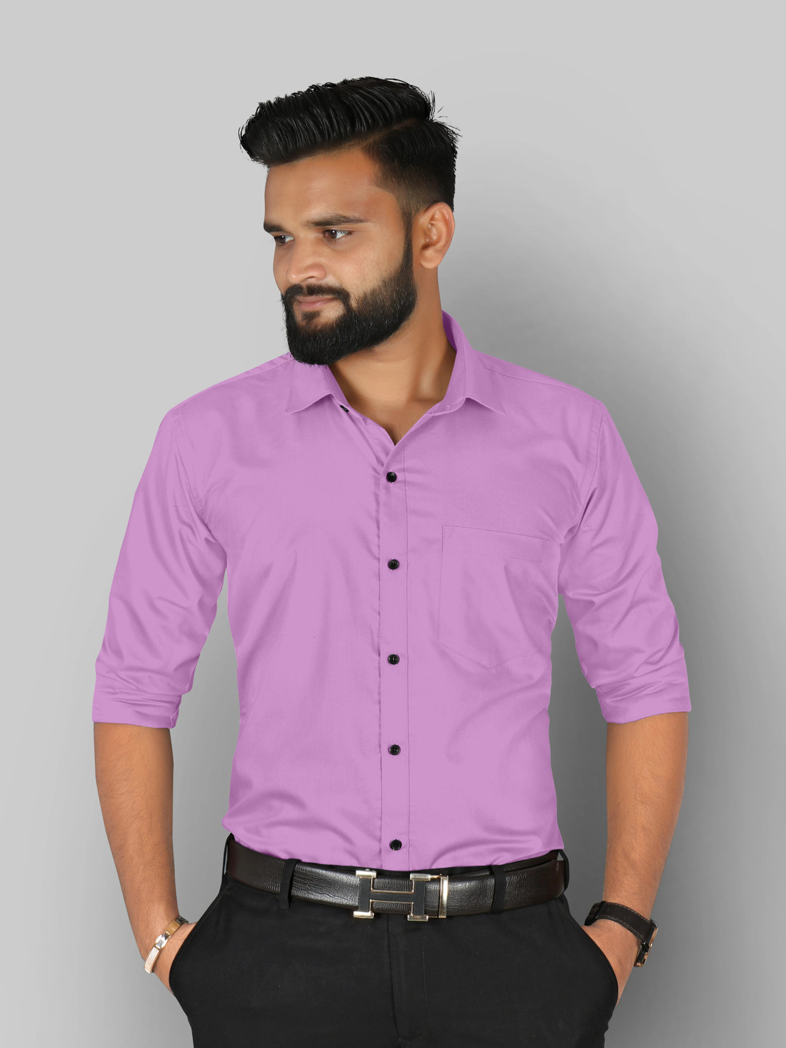 Image of FIBERMILL Men Solid Formal Purple Shirt