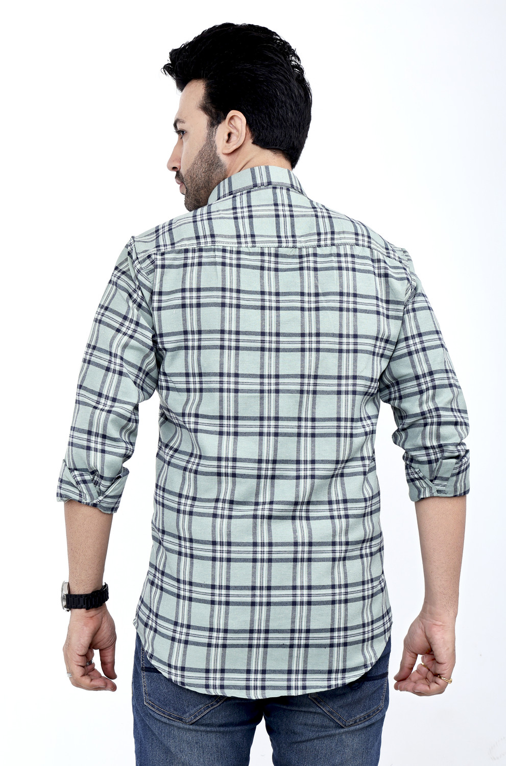 Image of FATTY MOUSE Men Checkered Casual Green Shirt
