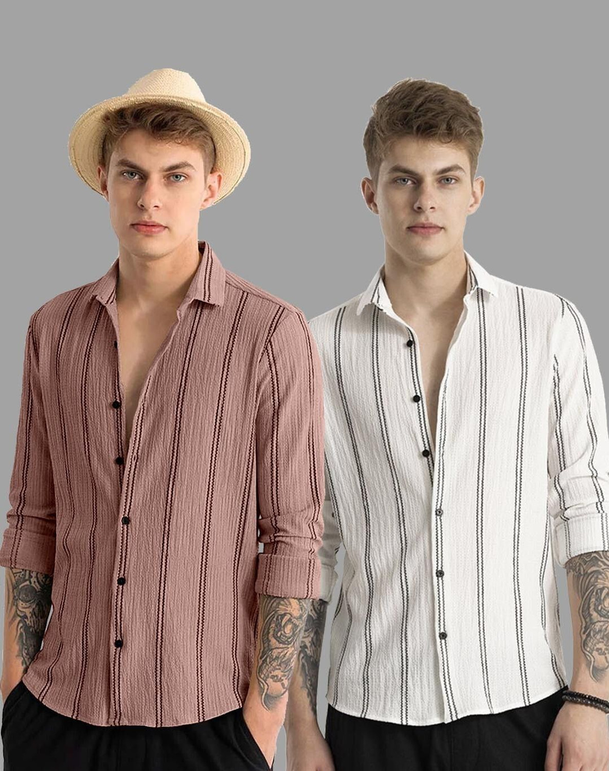 Image of TIGERSNAKE Men Solid Casual Cream, White Shirt