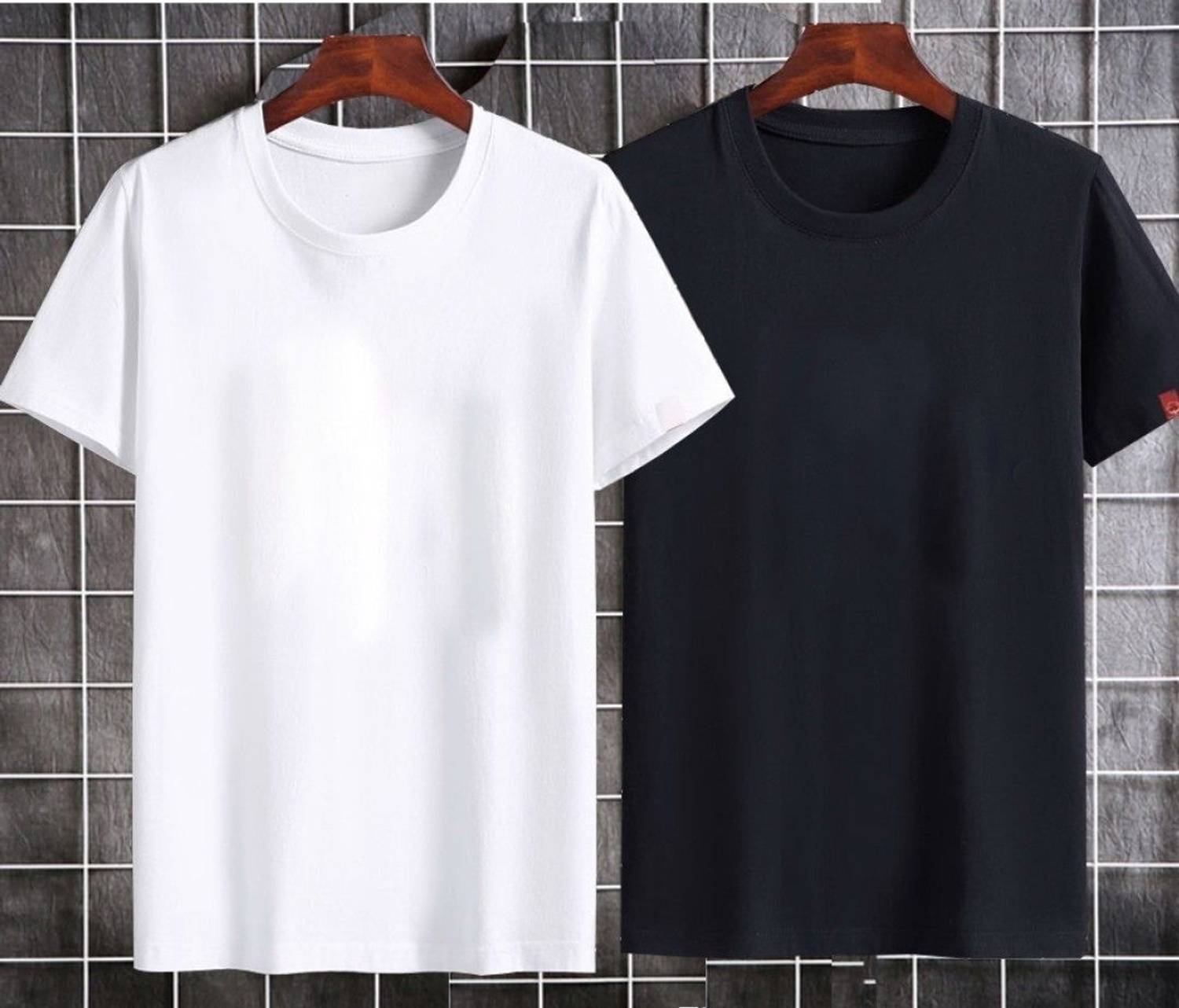 FND Men's Round Neck Solid Black, White T-Shirt - Image 1