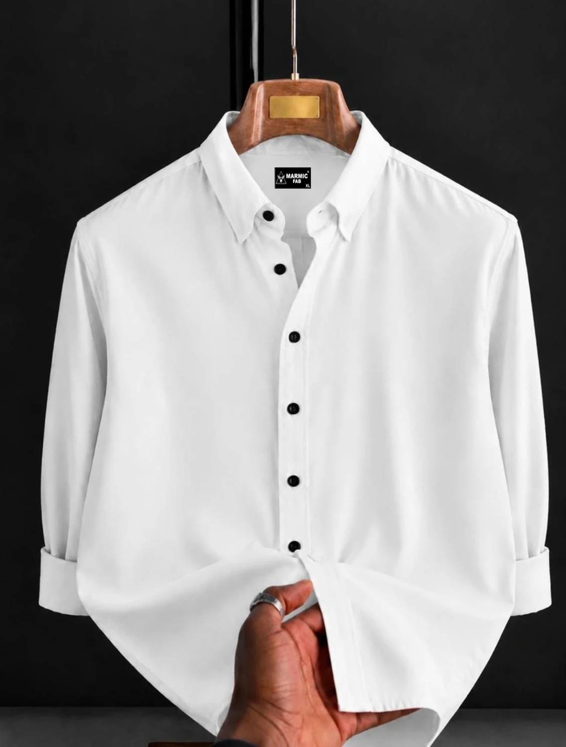 Marmic Fab Men Solid Formal White Shirt - Image 1