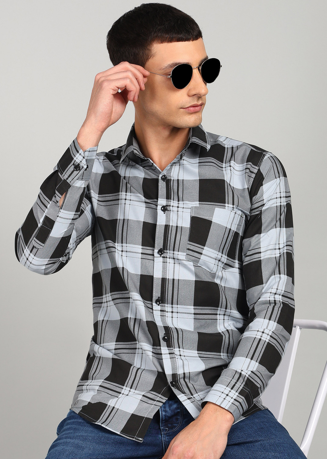 Image of RODEIZ Men Checkered Casual Grey Shirt
