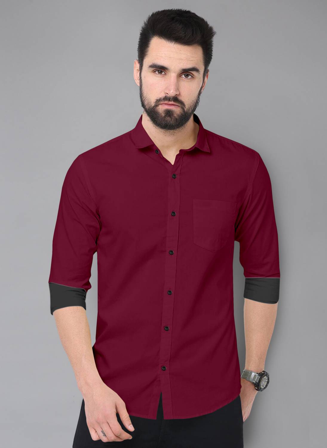 ALAIN CHIC Men Solid Casual Maroon Shirt