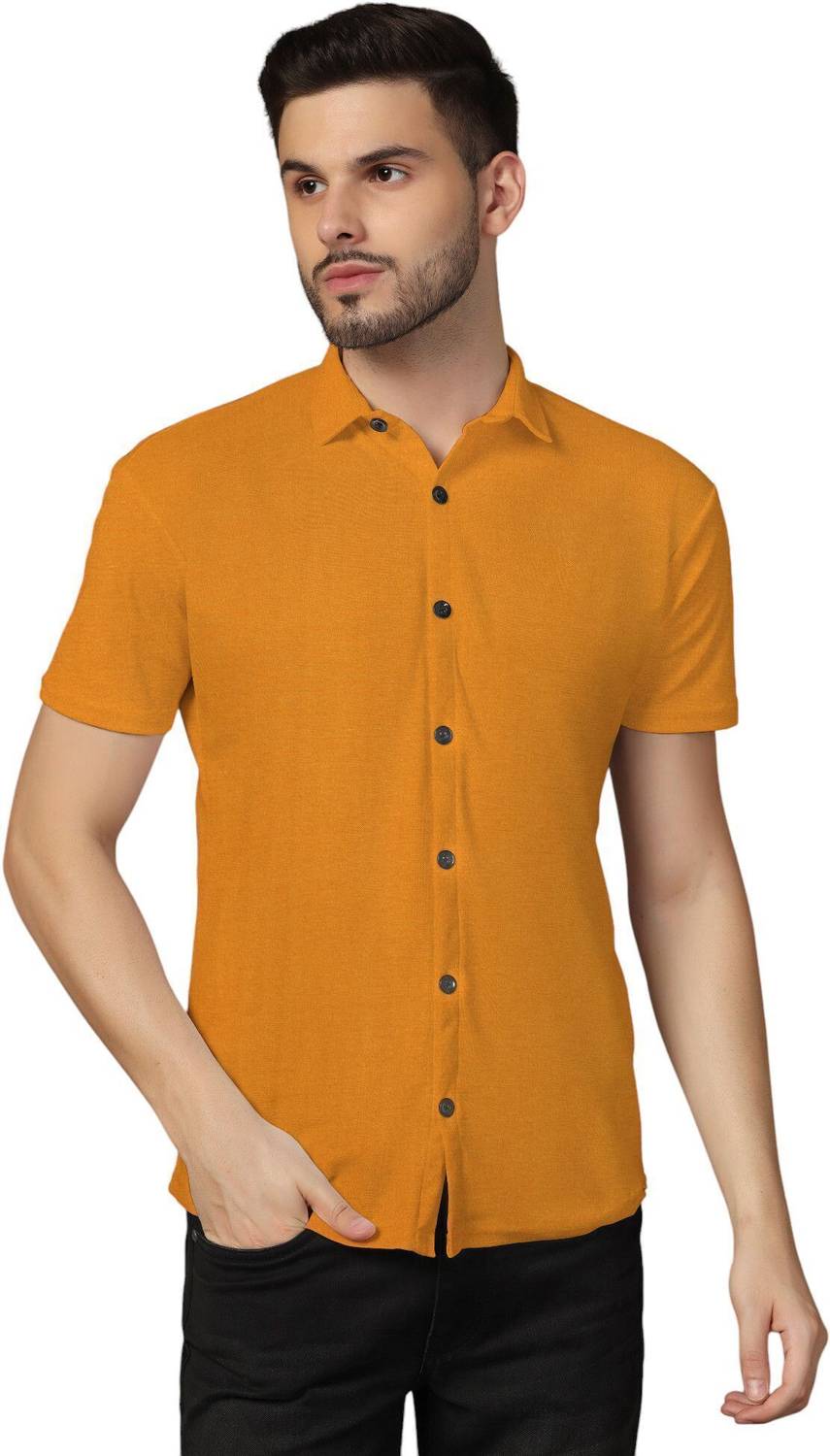 Money Leaf Men Solid Casual Gold Shirt