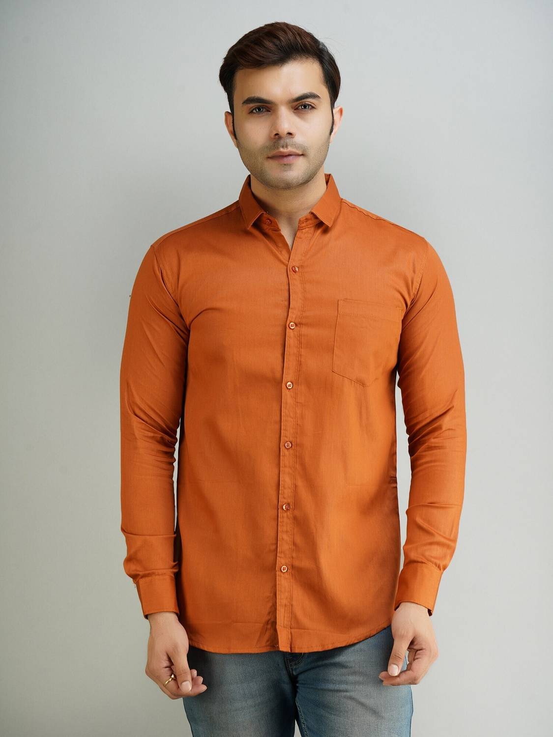 youth first Men Solid Casual Brown Shirt