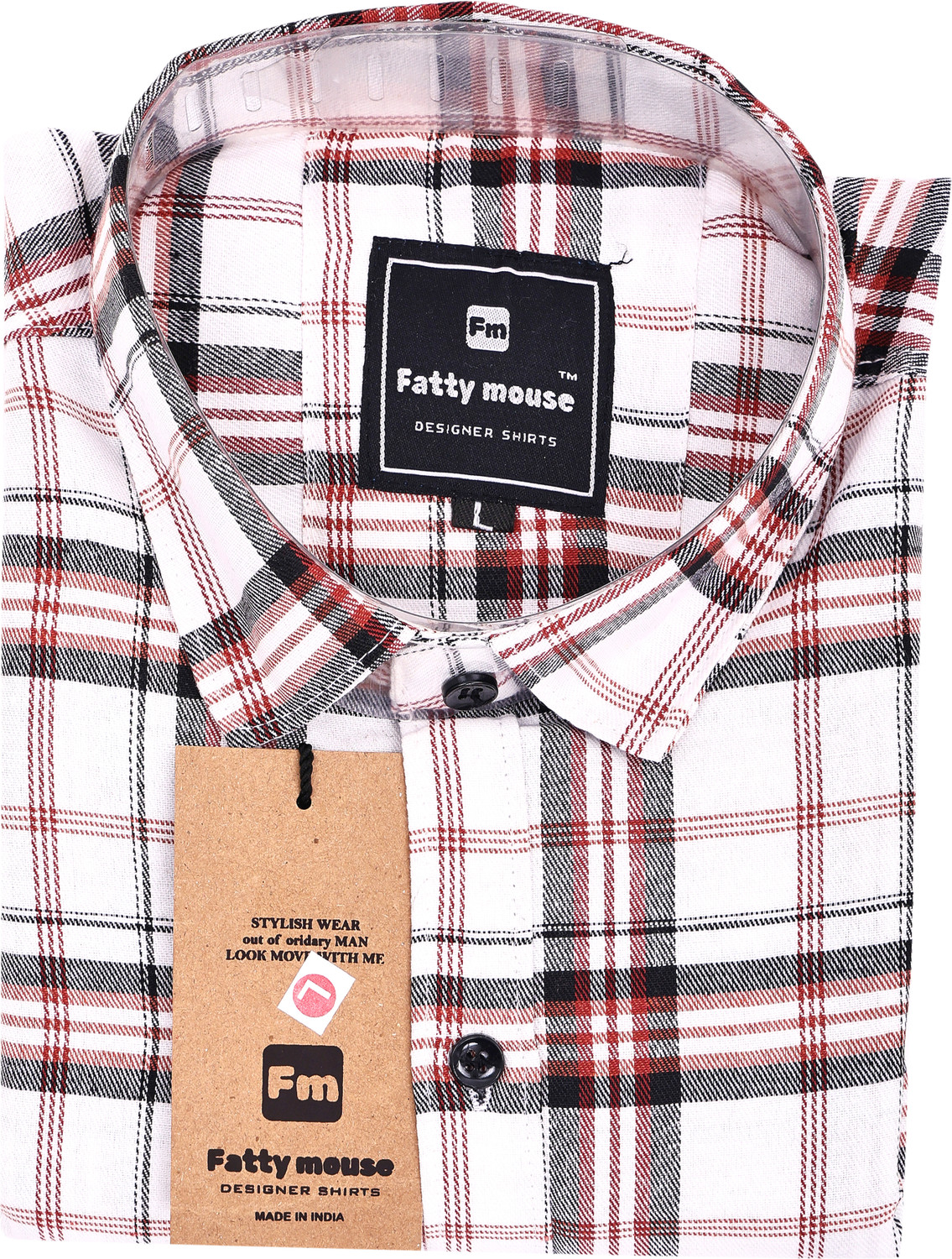 Image of FATTY MOUSE Men Checkered Casual White Shirt