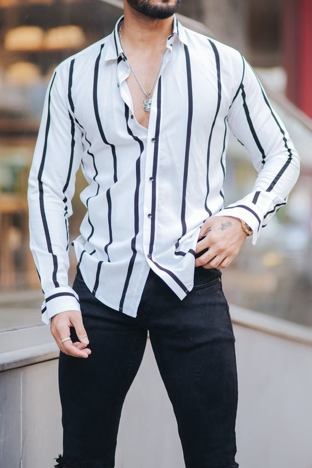 Image of COMBRAIDED Men Striped Casual Multicolor Shirt