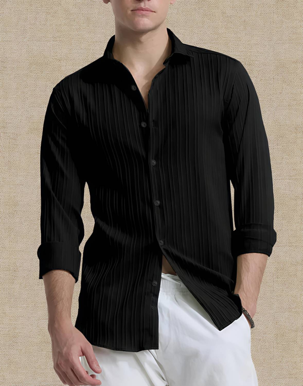 VRLOOKS Men Striped Dark Green, Black Shirt - Image 3