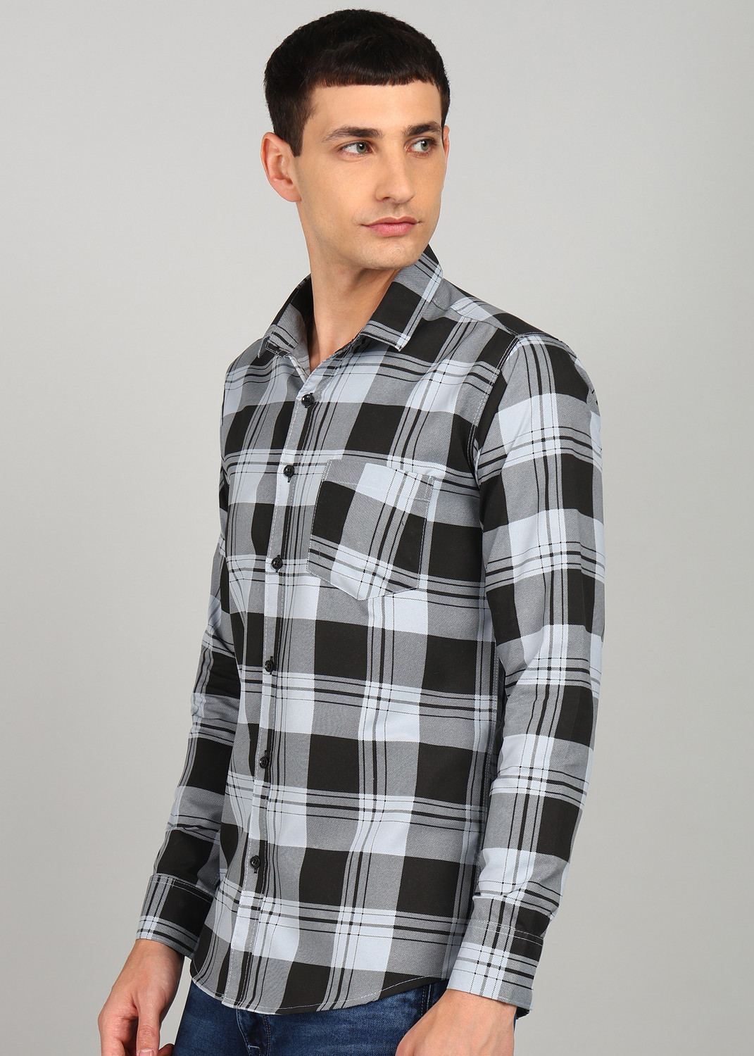 Image of RODEIZ Men Checkered Casual Grey Shirt