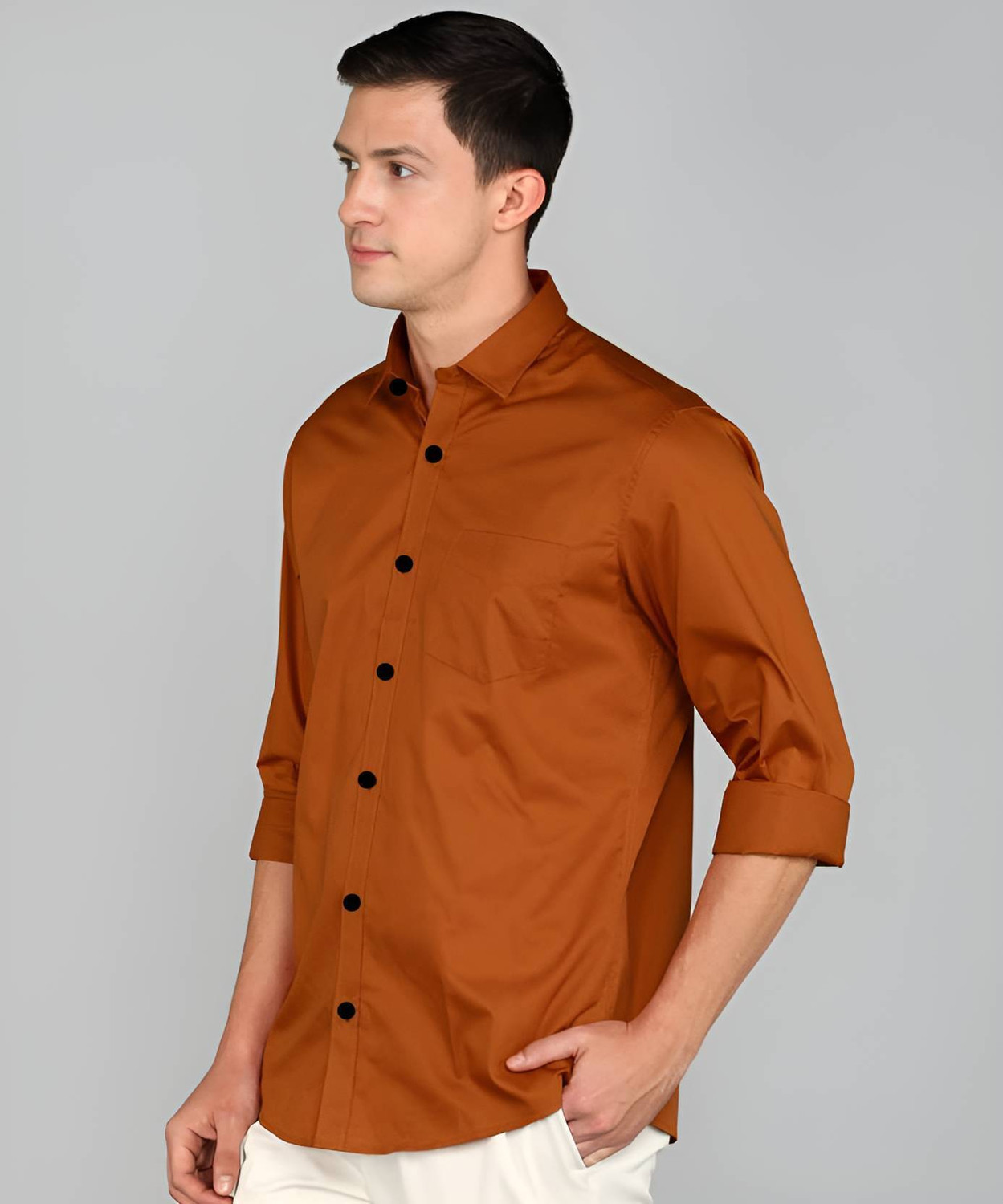 Image of Boninos Men Solid Casual Orange Shirt