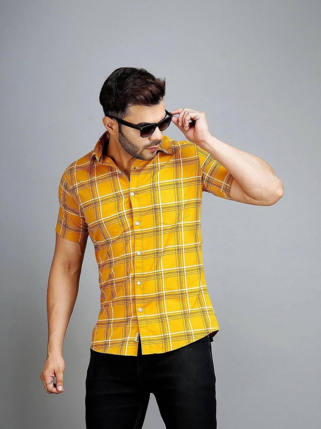 Apuesto Men Checkered Casual Yellow Shirt