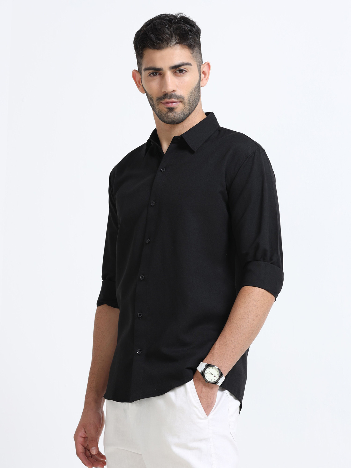 Image of METRONAUT Men Solid Casual Black Shirt