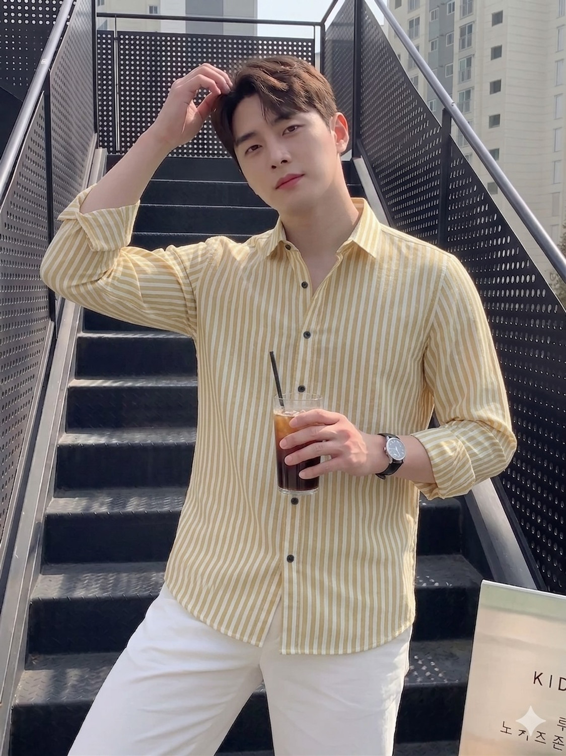 Image of METRONAUT Men Striped Casual Yellow Shirt