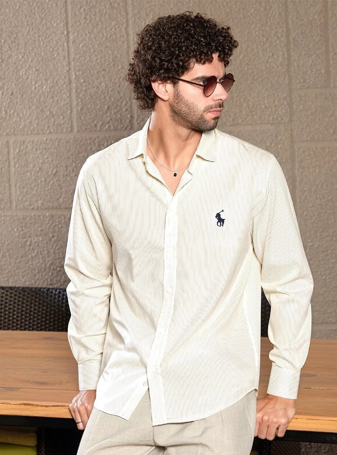 Image of RADHIKA FASHION HOUSE Men Striped Casual Cream Shirt