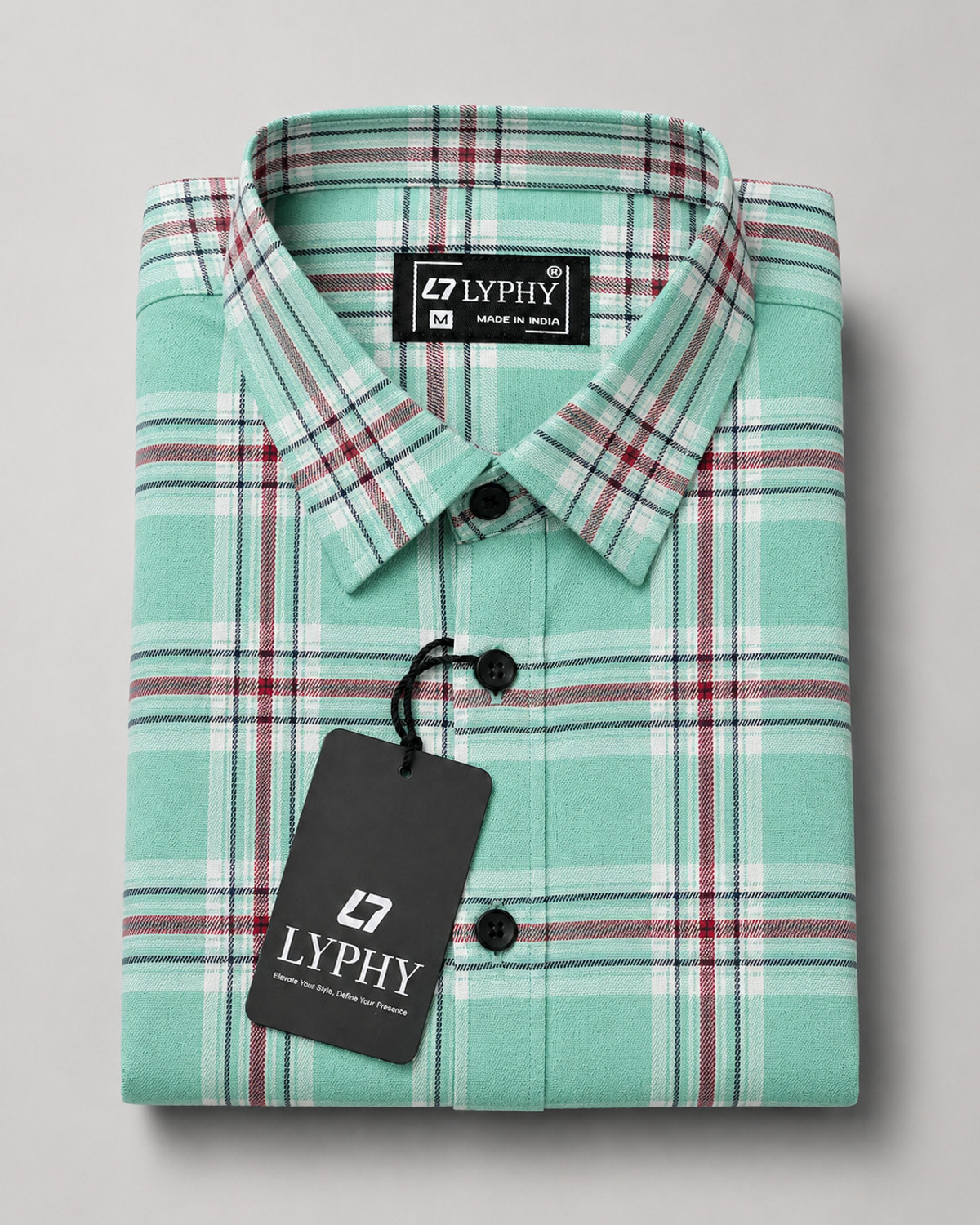 Image of Lyphy Men Checkered Casual Light Green, Red Shirt