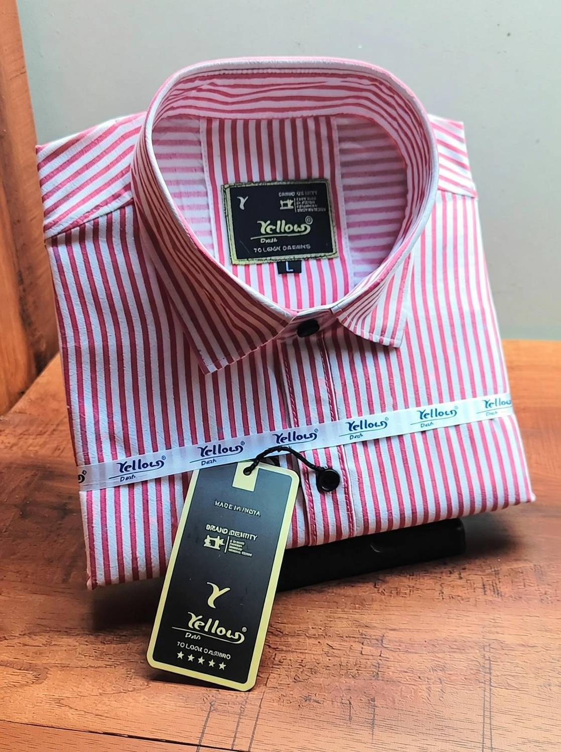 YELLOW DASH Men Striped Casual Pink Shirt - Image 2