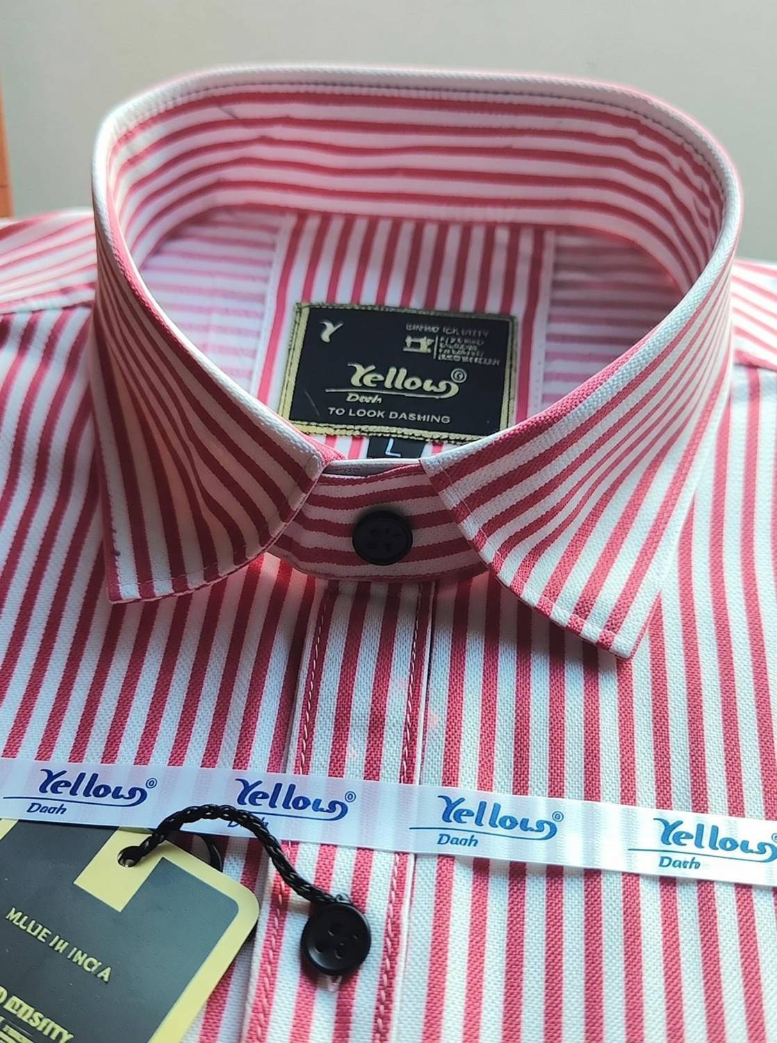 YELLOW DASH Men Striped Casual Pink Shirt - Image 3