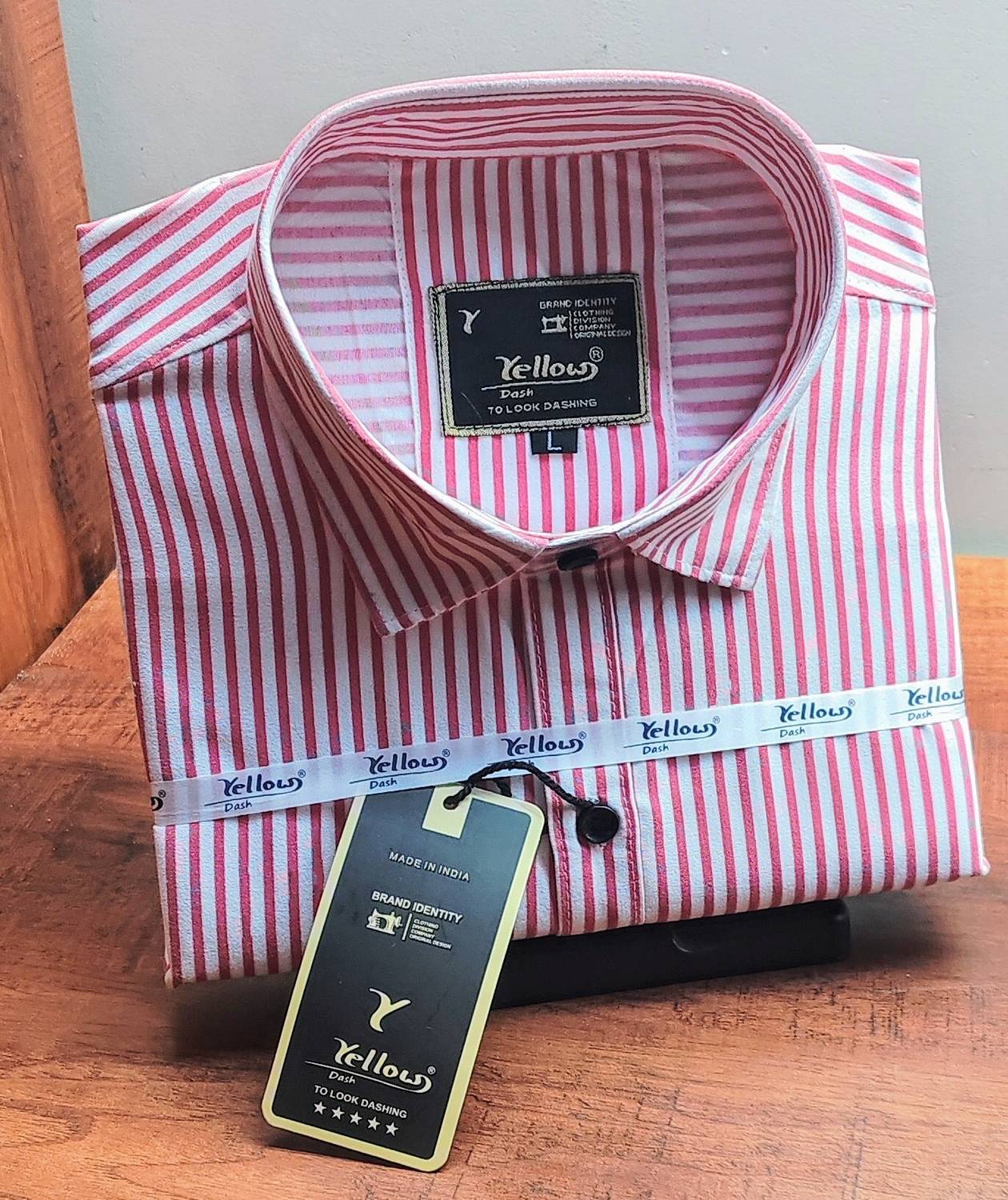 YELLOW DASH Men Striped Casual Pink Shirt - Image 4