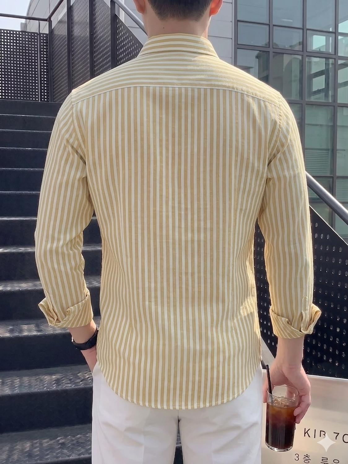 Image of METRONAUT Men Striped Casual Yellow Shirt