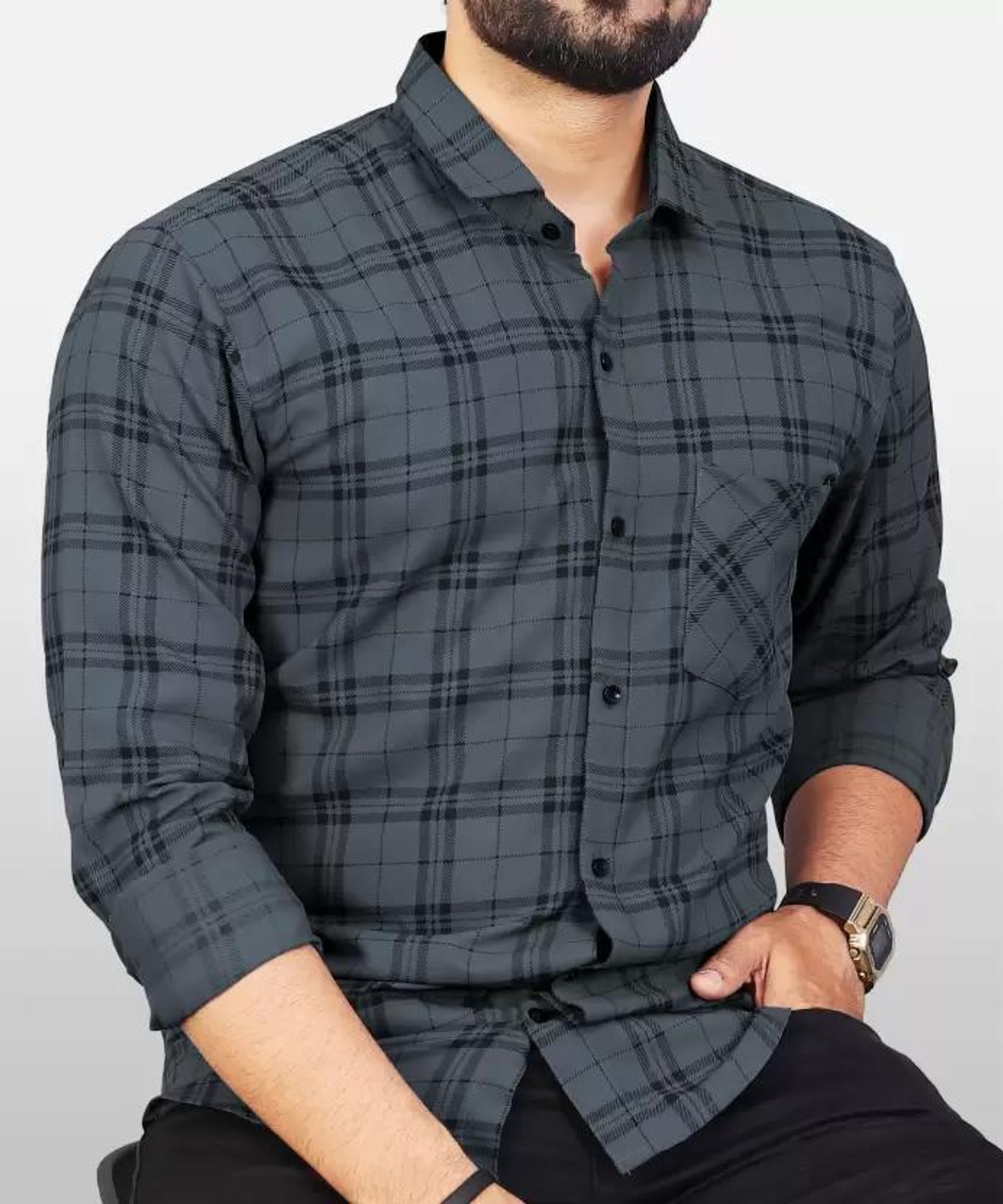 Image of SEEWAYS Men Striped Casual Grey Shirt