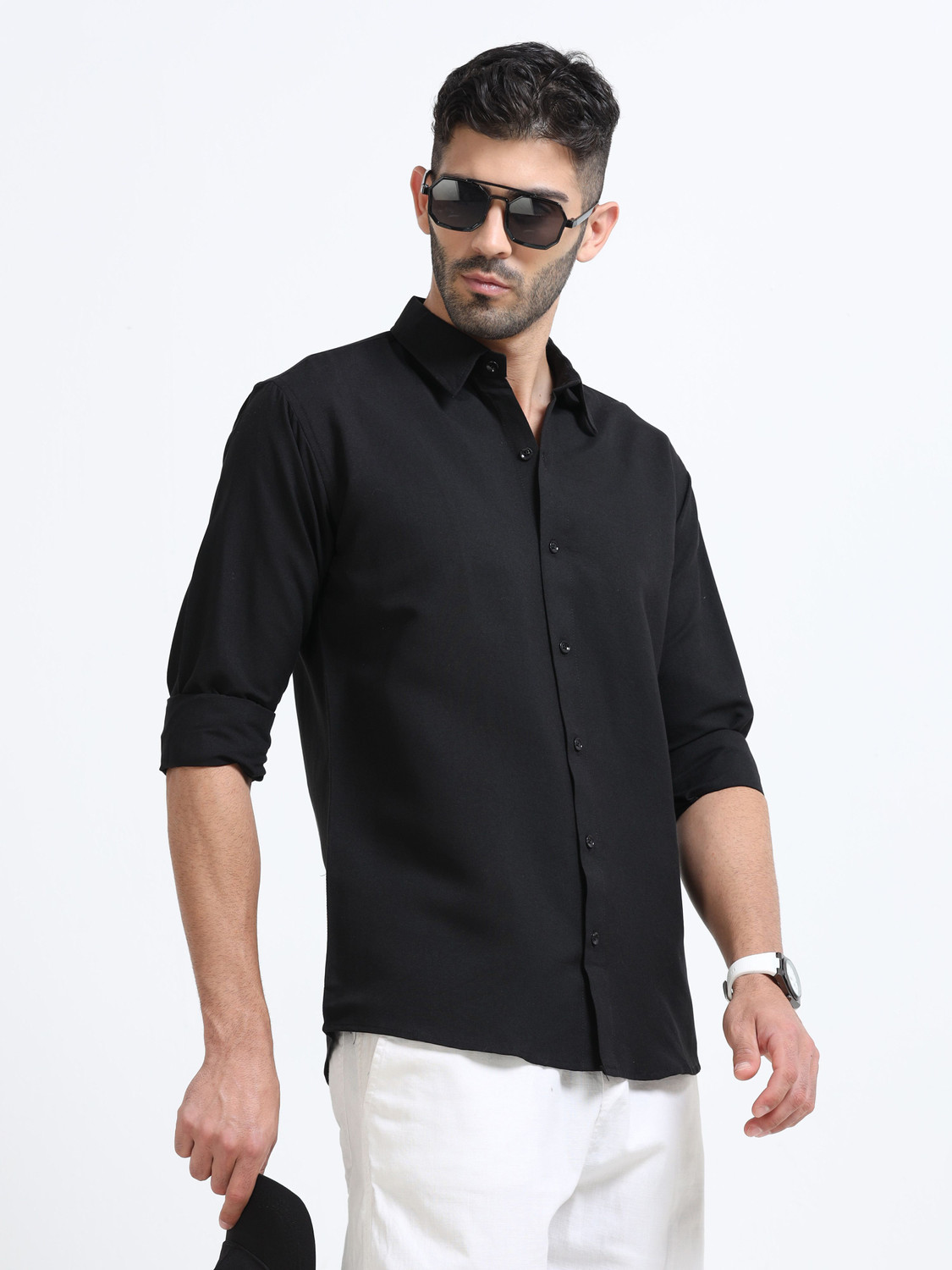 Image of METRONAUT Men Solid Casual Black Shirt