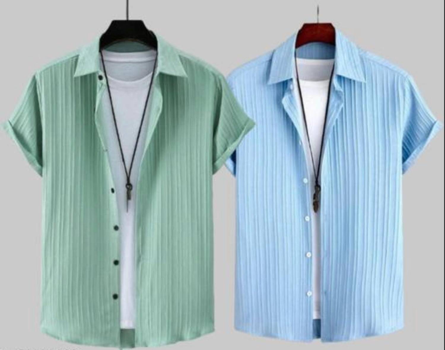 VRLOOKS Men Casual Light Green, Blue Shirt - Image 2