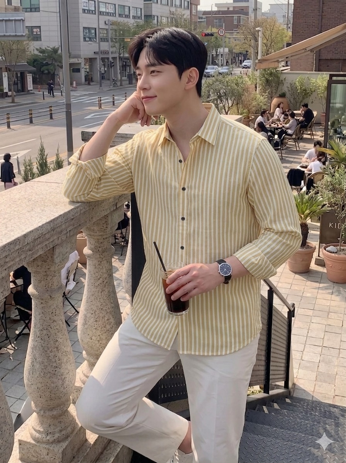 Image of METRONAUT Men Striped Casual Yellow Shirt