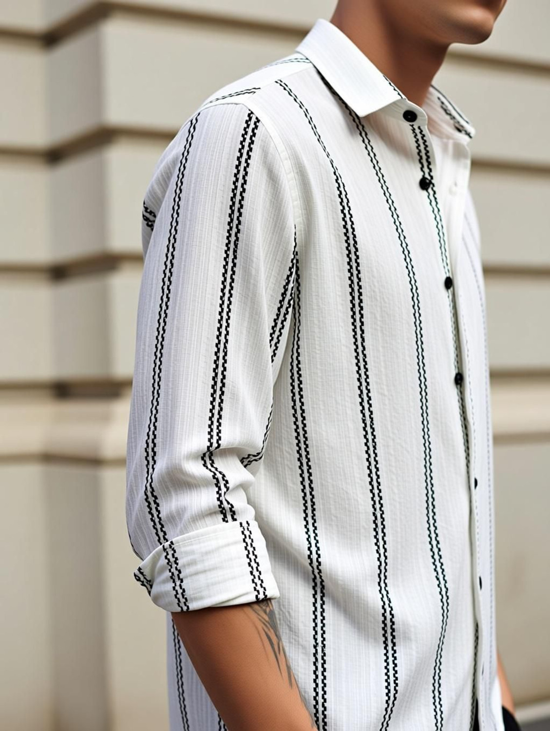 Image of TIGERSNAKE Men Solid Casual Cream, White Shirt