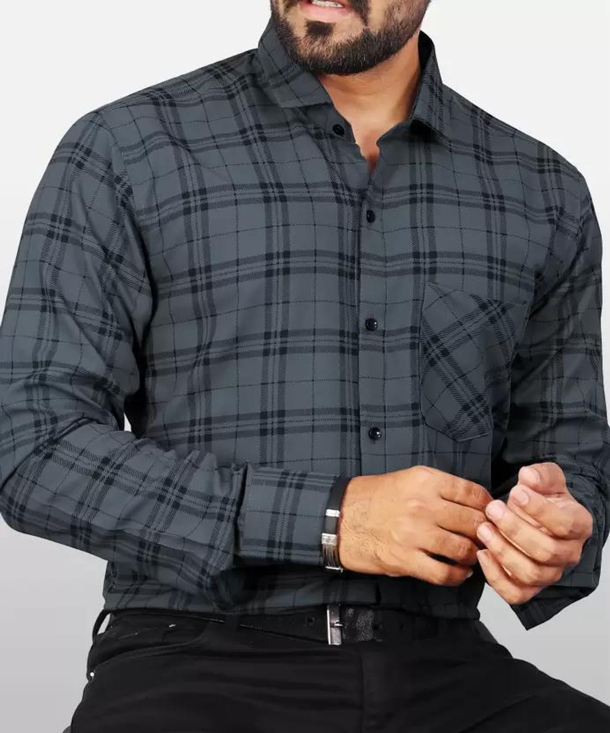 Image of SEEWAYS Men Striped Casual Grey Shirt