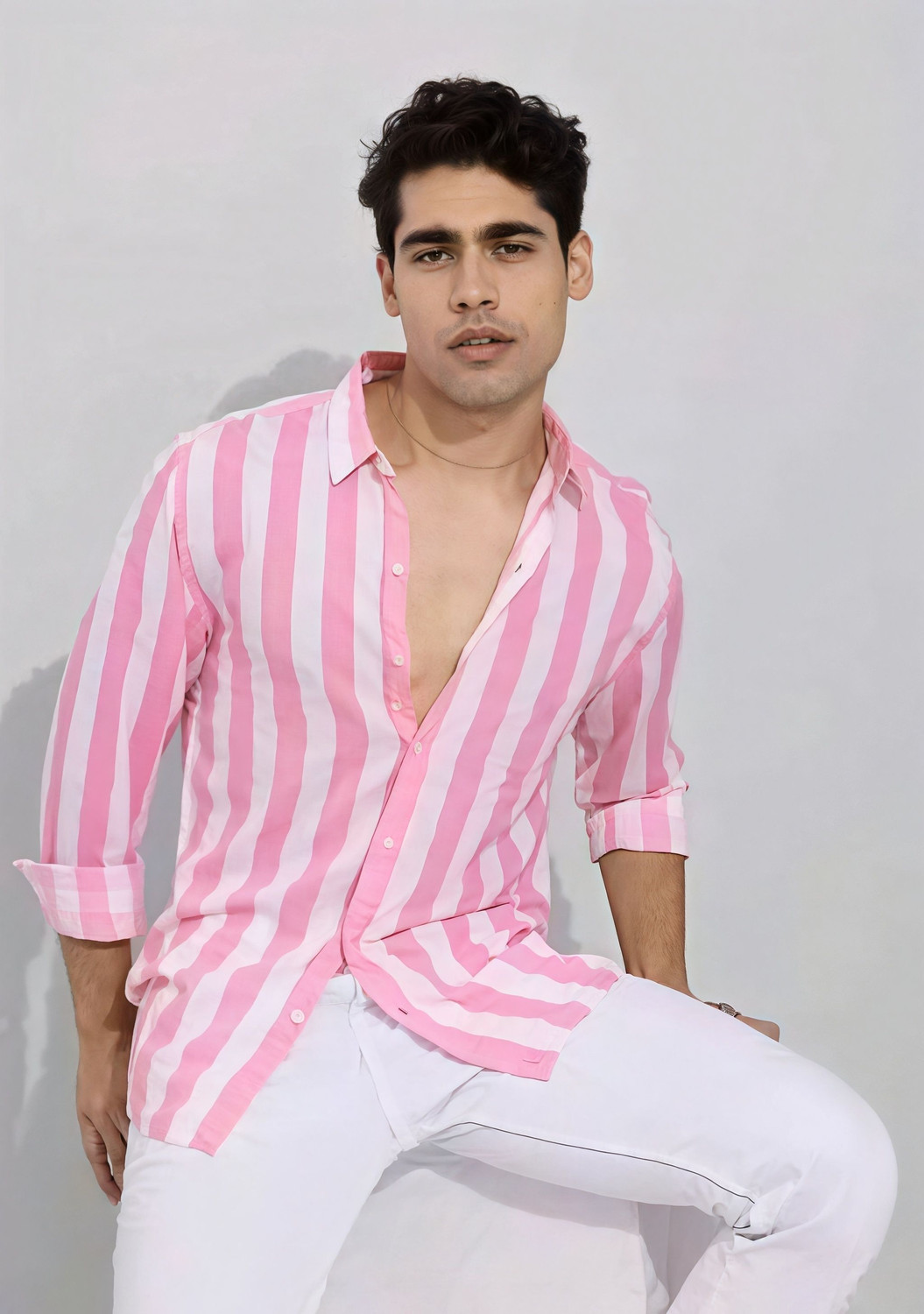 Image of Tekwani Men Striped Casual Green Shirt
