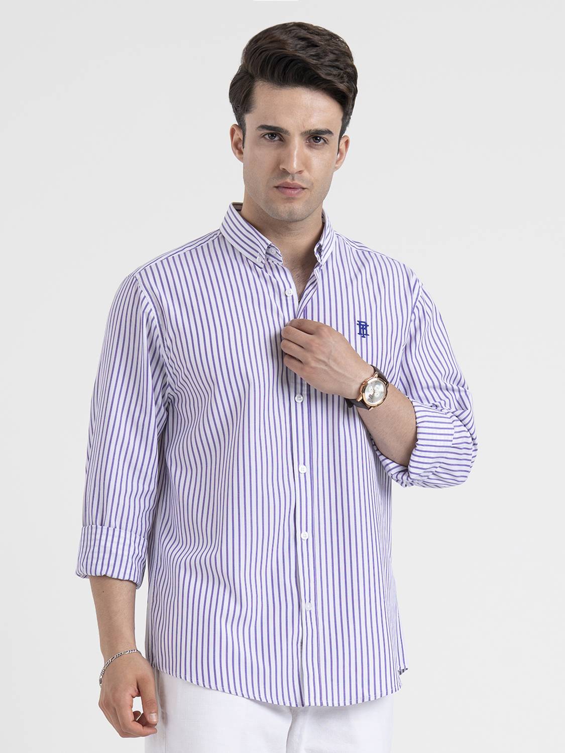 RED TAPE Men Striped Casual Purple Shirt