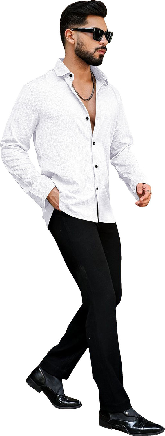 Image of METRONAUT Men Self Design Casual White Shirt