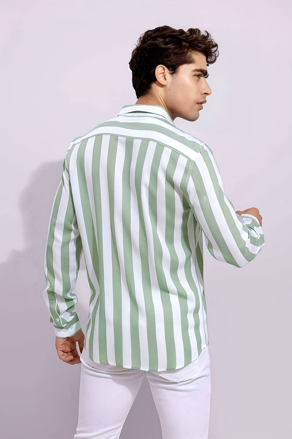 HKV Men Striped Green Casual Shirt - Image 5