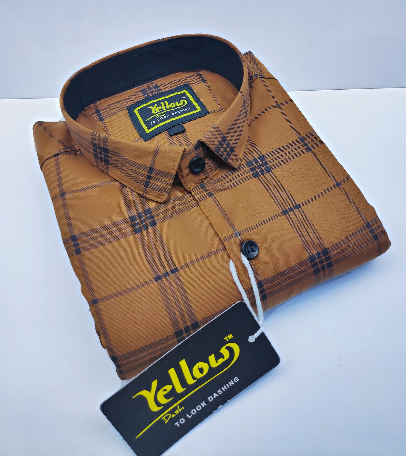 Image of YELLOWDASH Men Checkered Formal Brown Shirt