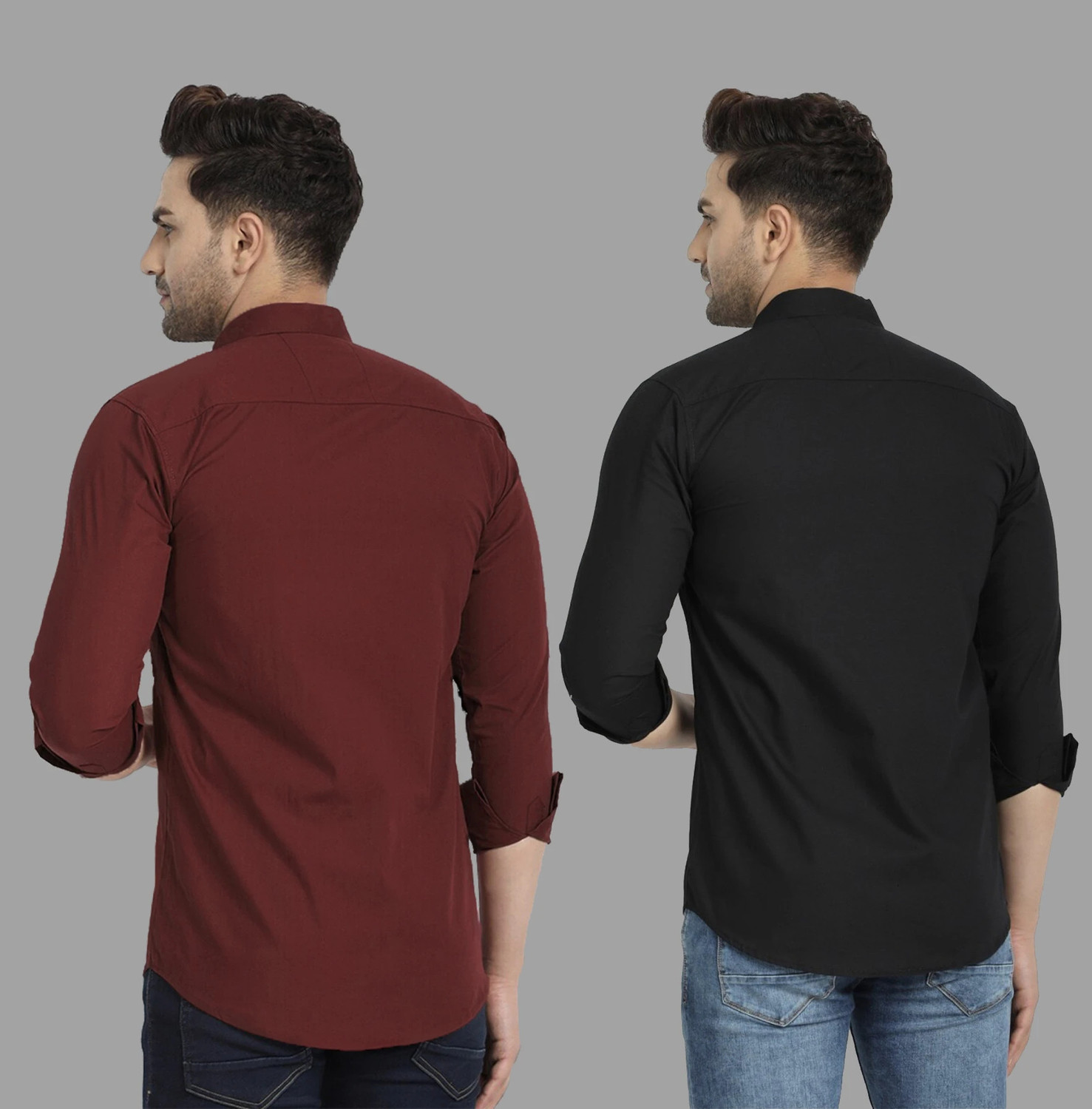Image of TIGERSNAKE Men Solid Casual Maroon, Black Shirt