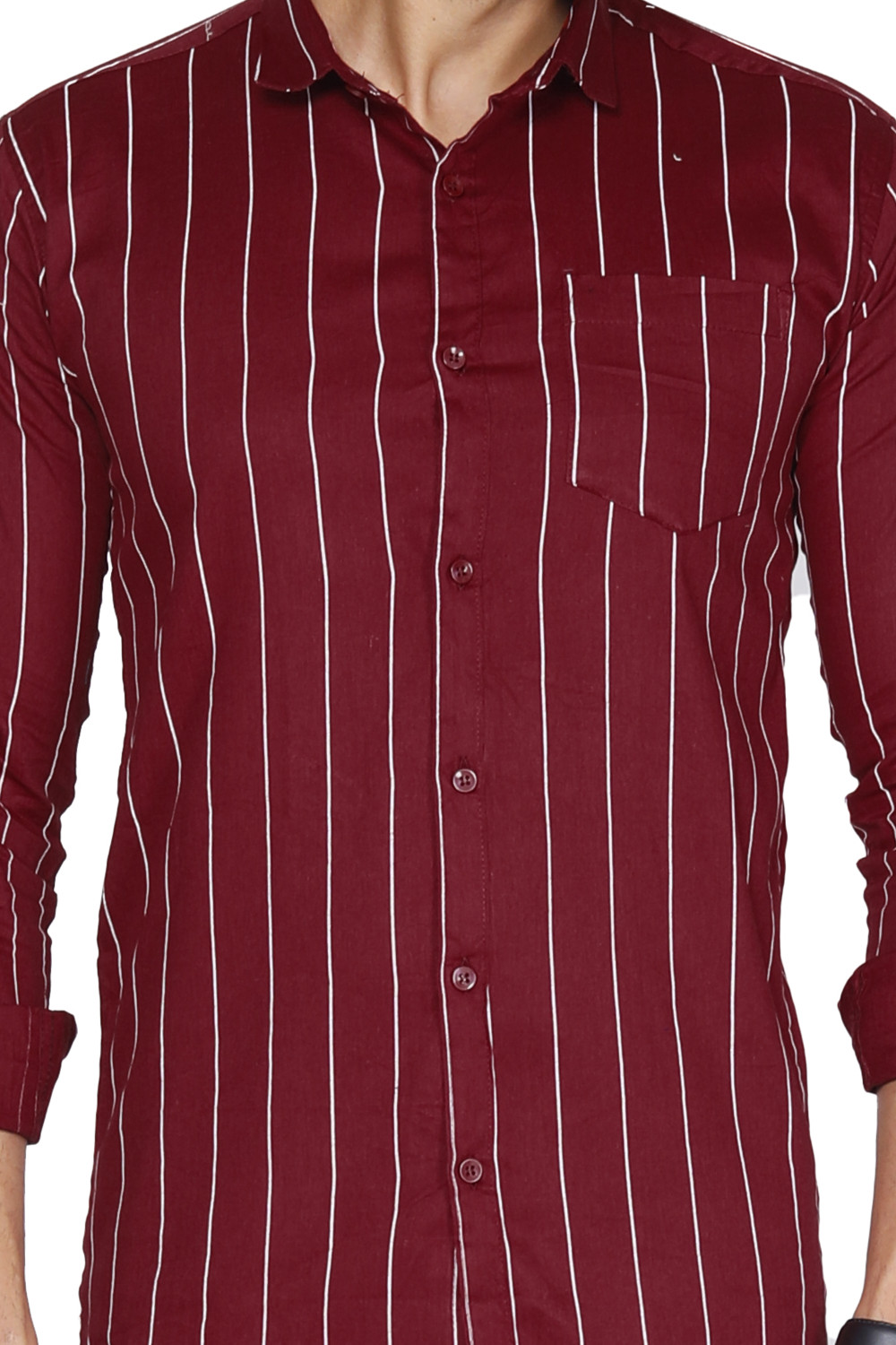 Image of Studio-9 Men Striped Casual Maroon Shirt