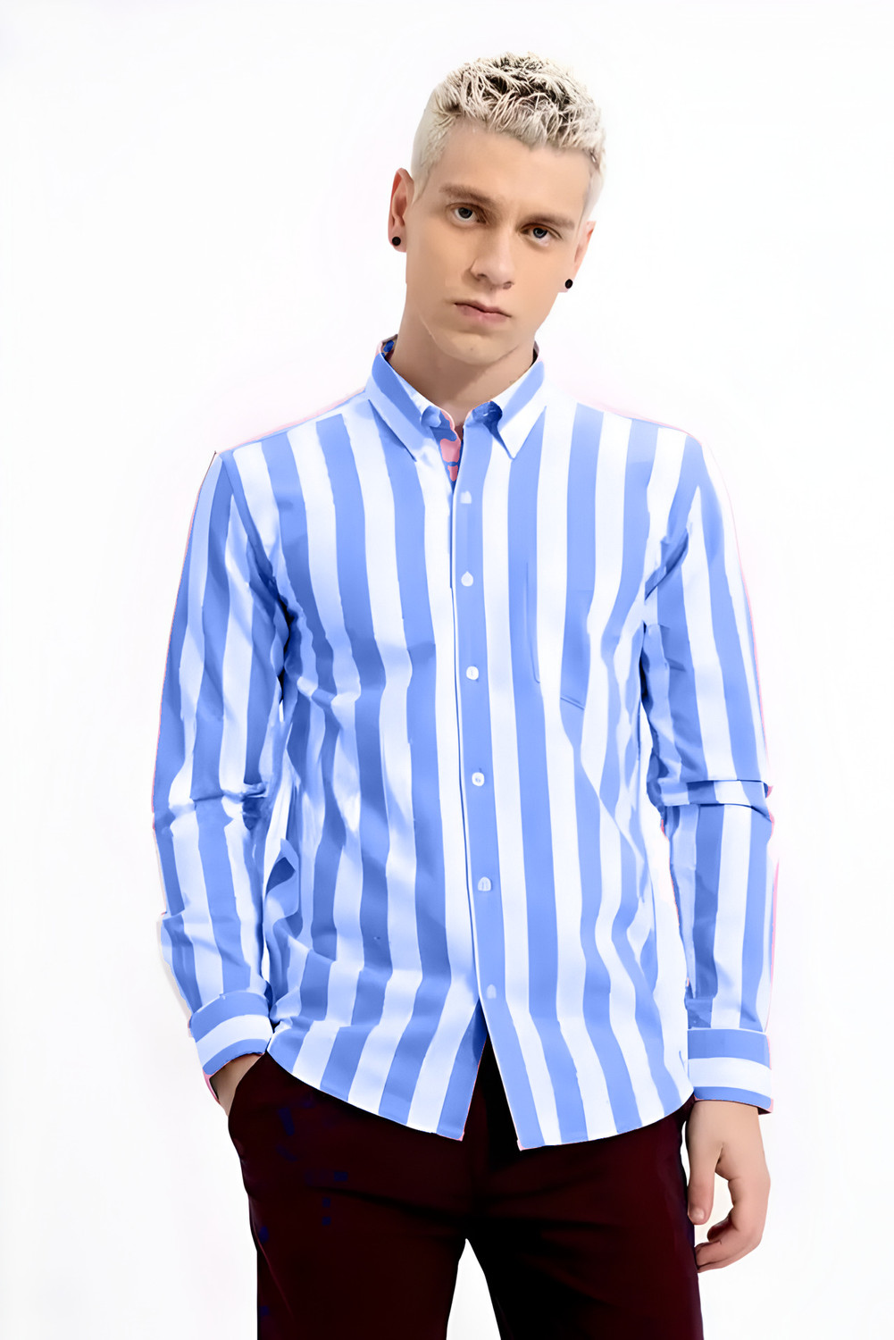 Image of RODEIZ Men Striped Casual Blue Shirt
